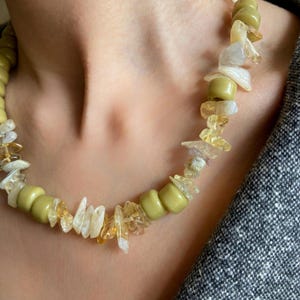 Citrine& Glass Bead Necklace, Gemstone Necklace, Statement Necklace, Beaded Necklace, Handmade Boho Jewelry, Natural Citrine, Gift for Her