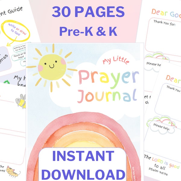 Little Kids Rainbow Prayer Journal Printable | Christian Preschool Printable | Girls Coloring Diary | Christian Preschool Homeschool | Bible