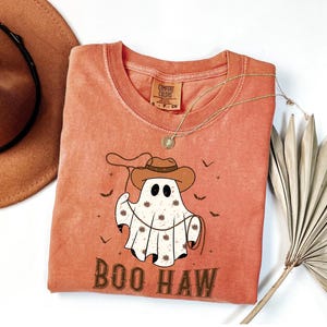 Comfort Colors® Boo Haw Shirt, Funny Ghost Cowboy Tee, Western Halloween Shirt, Spooky Fall Shirt, Country Girl Gift