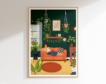 Never Too Many Plants Art Print: Cosy Living Room Decor