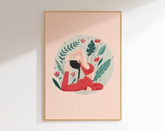 Yoga Mermaid Pose Art Print: Tropical Wall Decor, A4