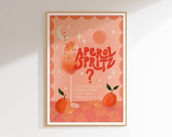 Aperol Spritz Recipe Art Print: Kitchen Cocktail Illustration