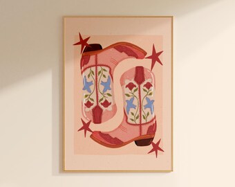 Cowboy Boot Illustration, Western Art Print (A4)