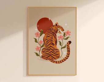 Tiger Illustration with Sun & Flowers (A4)
