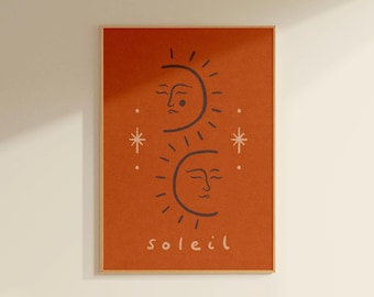 Sun Art Print, Soleil Wall Art, Boho Tropical Illustration, Neutral Earthy Decor (A4, A3)