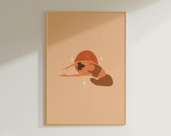 Minimalist Yoga Lover Art Print, Golden Hour Sun Wall Art, Boho Wellness Illustration