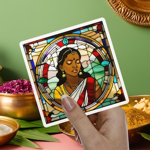 South Indian Woman Bindi Art Sticker Decor Indian Inspired Art South Asian Gift for Brown Girl Decor Colorful Tamil Malayalee Desi Art Print