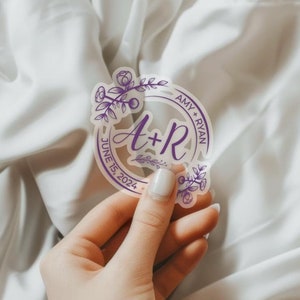 Lilac Wedding Couple Name Initials Labels Round Clear Stickers for Wedding Envelope Bag Sweets Desserts Favors Stickers Envelope Thank You
