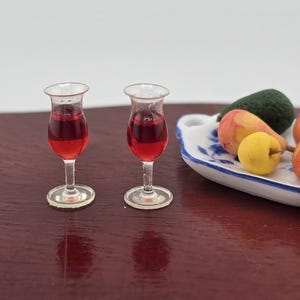 Miniature Pair (2) of Red Wine in Resin long stem Glasses 1:12