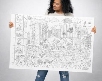 Giant City Coloring Poster, 70x100cm Wall Art, Creative Activity for Adults