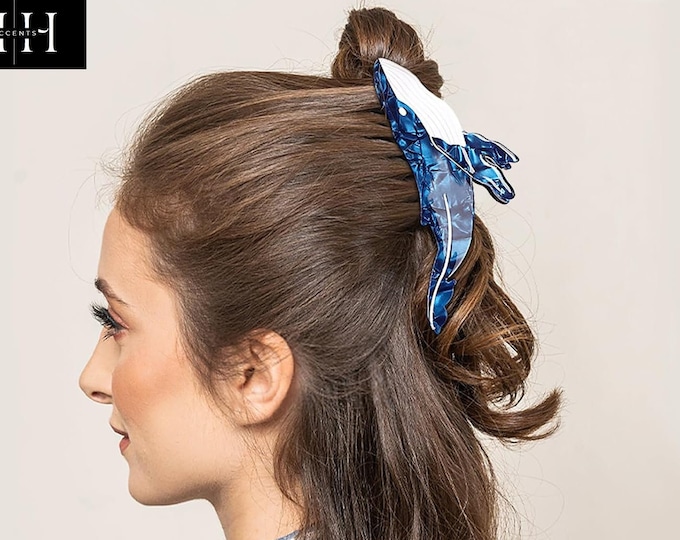 Whale Hair Clip, Animal Shape Hair Claw, Large Blue Marble Hair Clip, Cute Hair Accessories, Large Resin Hair Clips, Gift For Animal Lovers
