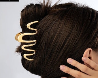 Wellige Metall-Haarspange, große Haarklammer, geometrische Haarspange, minimalistische Haarspange, Gold-Silber-Haarspange, Haarschmuck, Geschenk für Sie