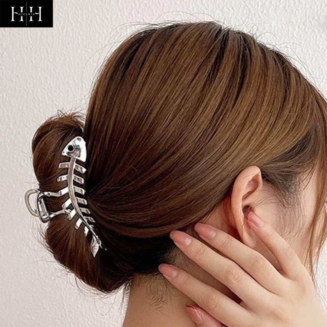 Fish Bone Hair Clip, Metal Hair Claw Clip, Large Vintage Hair Clip