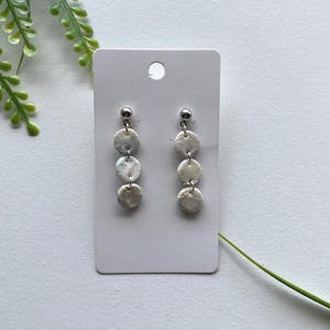 White & Silver Polymer Clay Bridal Earrings: Hypoallergenic Stainless Steel