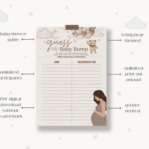 Baby Shower Game, Guess The Baby Bump, Gender Neutral Bear Baby Shower Game, Brown Boho Bear Baby Shower Game, Digital Download