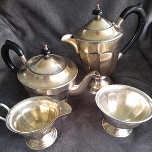 Vintage silver plated teapot, coffeepot, sugar bowl and milk jug Bakelite handles mid century 1950's/60's  stylish tea set made in England