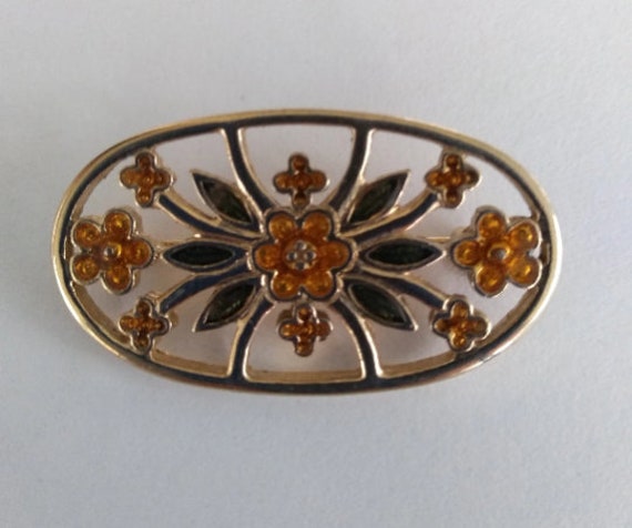 Broche Ancienne Charmante - Émaux Cloisonnés Sur Cuivre Fleuri, Années 30, Occasion En Très Bon état