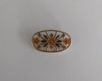 Broche Ancienne émaillée - Fleurs Sur Cuivre - Style Années 30 - Occasion Très Bon état