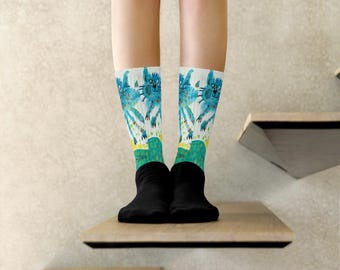 Crazy Cat Graphic Socks: Wearable Art, Cushioned Crew Socks