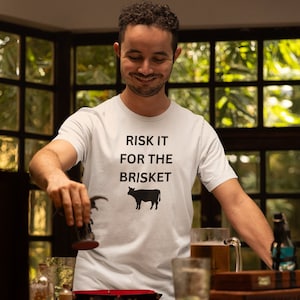 Risk It For The Brisket Jersey Short Sleeve Tee Funny Jewish Shirt, Jewish Holiday Shirt, Jewish Gift, Passover, Pesach, Hanukkah, Chanukah