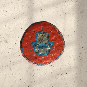 Handmade Clay Hamsa Evil Eye Wall Art: Hand Painted Jewish Home Decor
