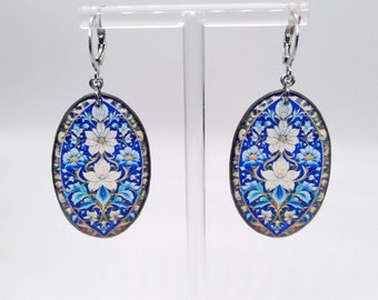 Oval earrings Stain glass jewelry Resin jewelry Persian jewelry Transparent earrings Oriental earrings Resin art Epoxy resin jewelry