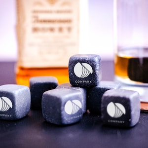 Custom Company Logo Engraved Whiskey Stones, Personalized Whiskey Stone Set, Chilling Stones, Corporate Gifts, Coworker Gift, Business Gift