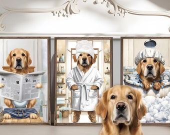 Custom Pet Portraits Funny Dog Cat Portrait Pet in Bathtub Dog in Toilet Personalized Pet Gift Kids Bathroom Wall Art Decor Dog Mom
