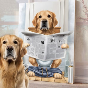 Custom Pet Portrait Dog Read Newspaper in Toilet Funny Dog Portrait Pet Bathtub Kids Bathroom Decor Wall Art Personalized Cat Dog Mom Gift