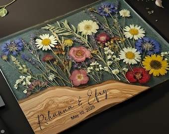 Personalized Glass Charcuterie Board Resin Wood Look Cutting Board Unique Wedding Gift Bridal Shower Gift Engagement Gift Anniversary Gift
