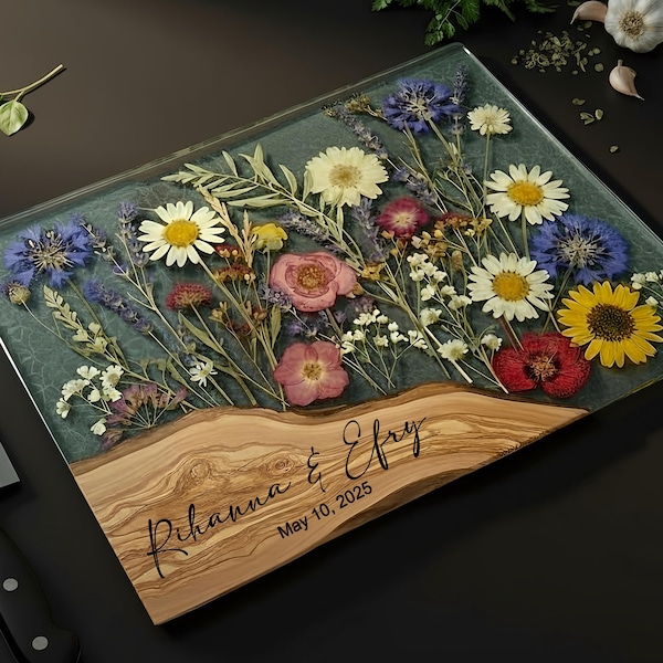 Personalized Glass Charcuterie Board Resin Wood Look Cutting Board Unique Wedding Gift Bridal Shower Gift Engagement Gift Anniversary Gift