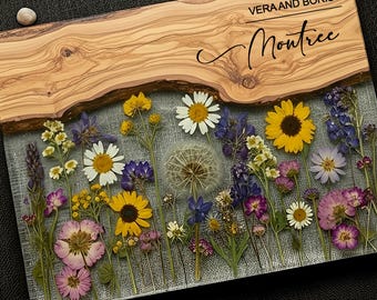 Personalized Glass Charcuterie Board Marble Wood Wildflowers Look Cutting Board Custom Chopping Board Realtor Kitchen Decor Mom Grandma Gift