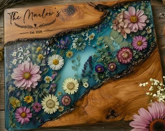 Personalized Charcuterie Board Wildflower Wood Look Cutting Board Unique Wedding Gift For Couple Housewarming Gift Engagement Gift for Her