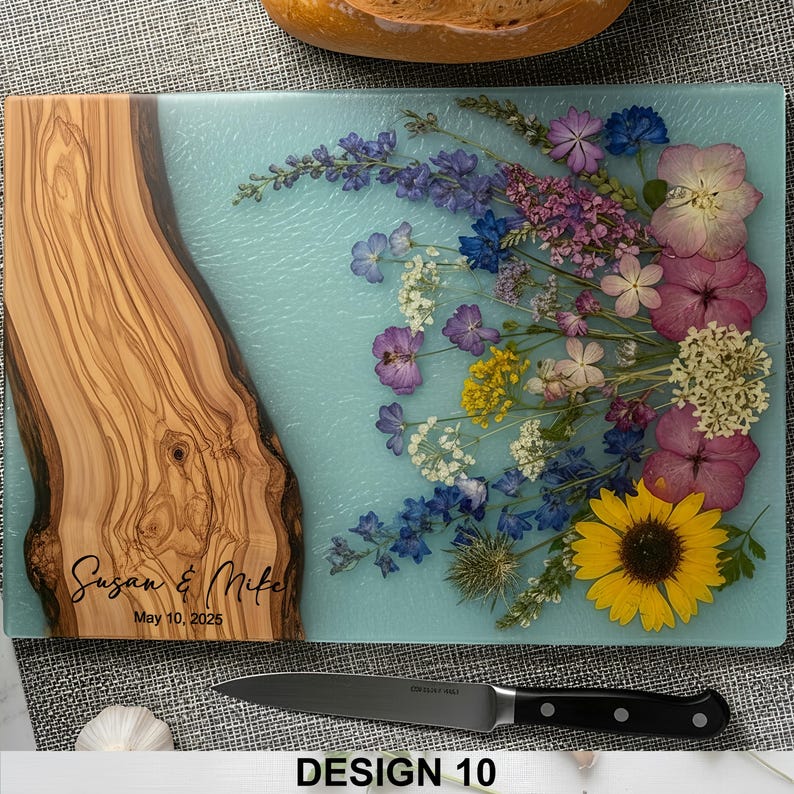 Personalized Glass Charcuterie Board Resin Wood Look Cutting Board Unique Wedding Gift Bridal Shower Gift Engagement Gift Anniversary Gift Design #10