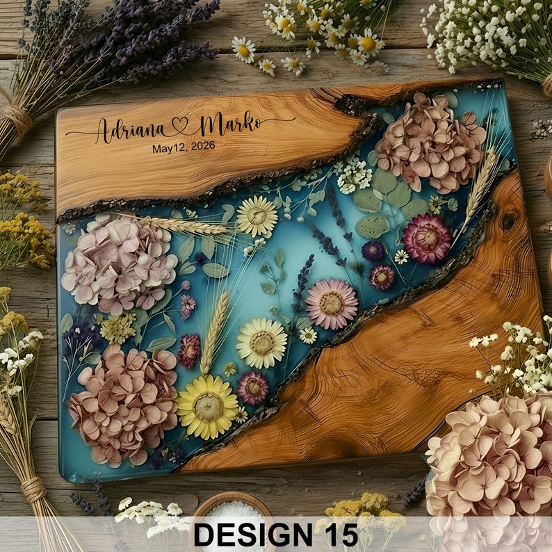 Personalized Glass Charcuterie Board Resin Wood Look Cutting Board Unique Wedding Gift Bridal Shower Gift Engagement Gift Anniversary Gift Design #15