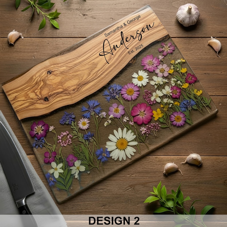 Personalized Glass Charcuterie Board Resin Wood Look Cutting Board Unique Wedding Gift Bridal Shower Gift Engagement Gift Anniversary Gift Design #2