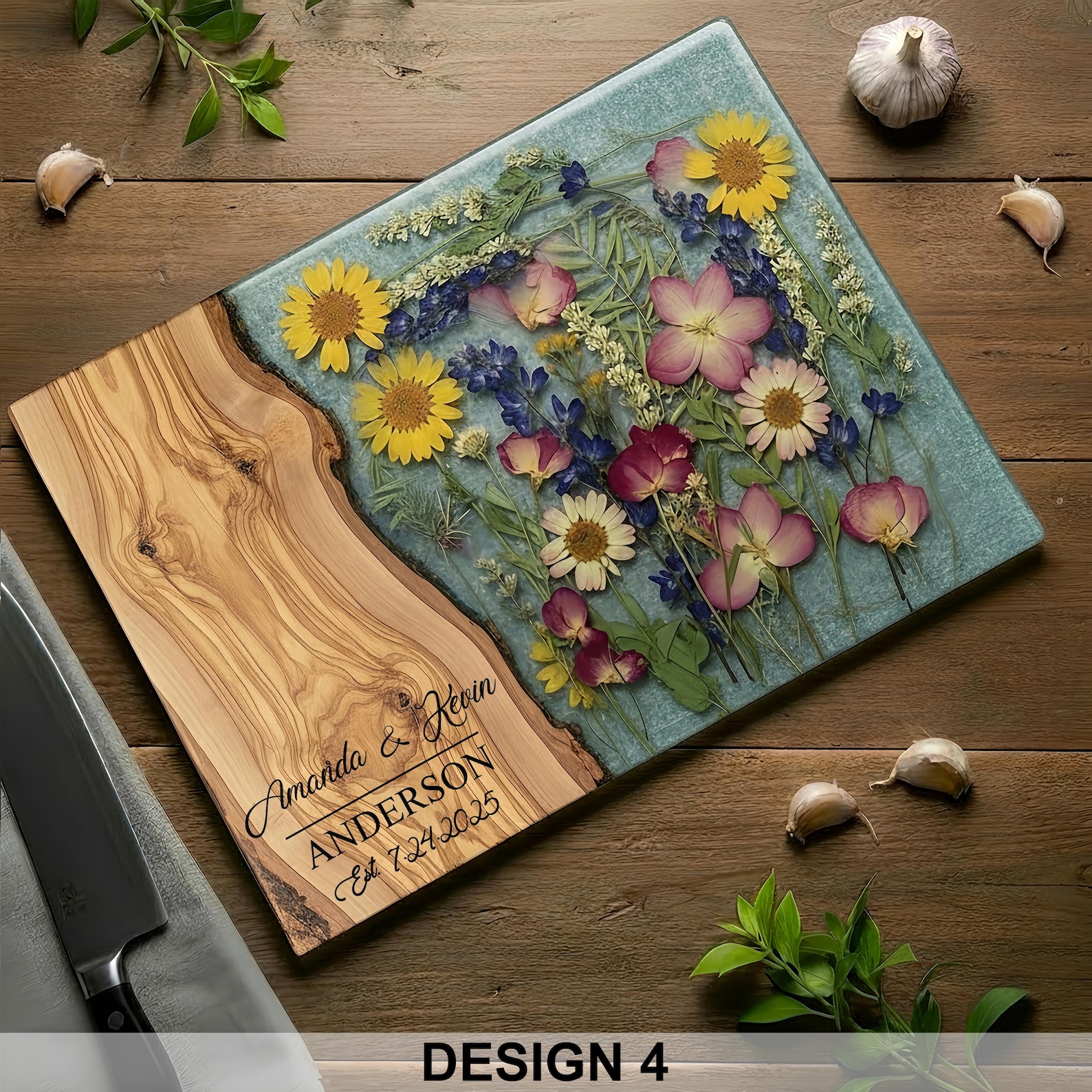 Personalized Glass Charcuterie Board Resin Wood Look Cutting Board Unique Wedding Gift Bridal Shower Gift Engagement Gift Anniversary Gift - Design #4, 11"x15"
