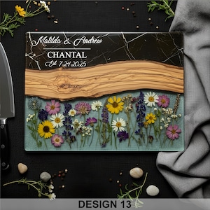 Personalized Glass Charcuterie Board Resin Wood Look Cutting Board Unique Wedding Gift Bridal Shower Gift Engagement Gift Anniversary Gift Design #13