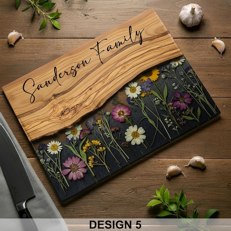 Personalized Glass Charcuterie Board Resin Wood Look Cutting Board Unique Wedding Gift Bridal Shower Gift Engagement Gift Anniversary Gift Design #5