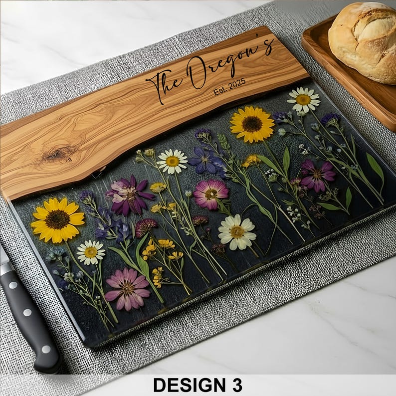 Personalized Glass Charcuterie Board Resin Wood Look Cutting Board Unique Wedding Gift Bridal Shower Gift Engagement Gift Anniversary Gift Design #3