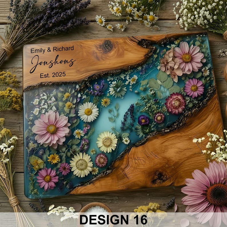 Personalized Glass Charcuterie Board Resin Wood Look Cutting Board Unique Wedding Gift Bridal Shower Gift Engagement Gift Anniversary Gift Design #16