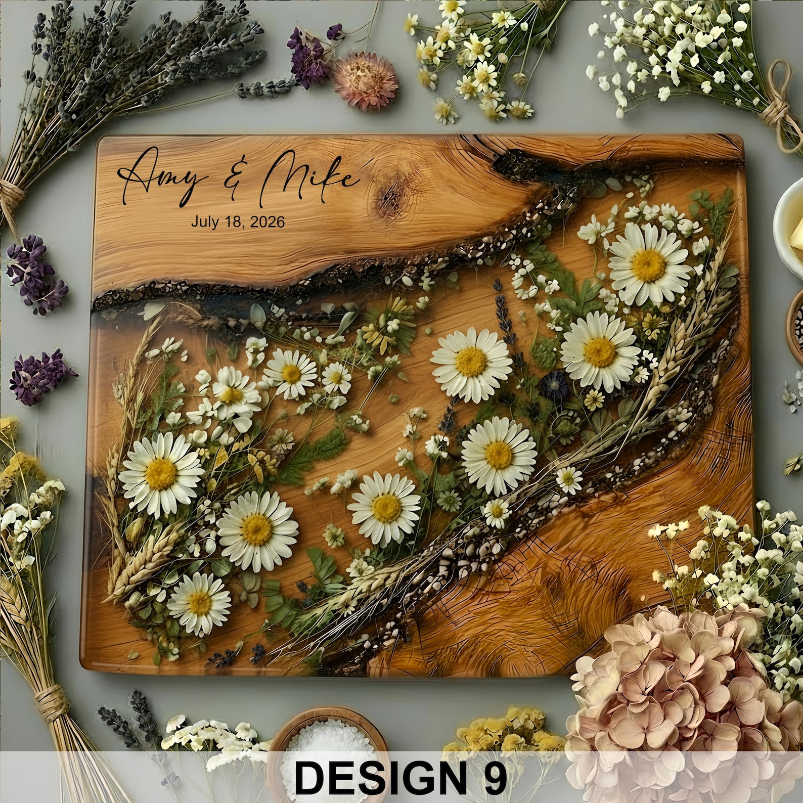 Personalized Glass Charcuterie Board Resin Wood Look Cutting Board Unique Wedding Gift Bridal Shower Gift Engagement Gift Anniversary Gift - Design #9