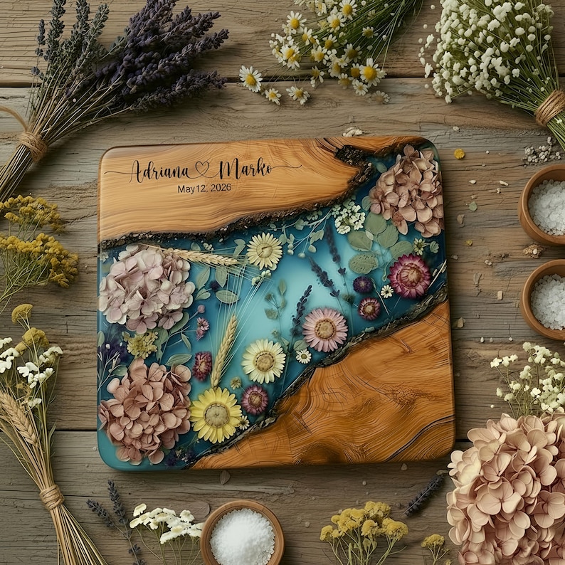 Personalized Glass Charcuterie Board Resin Wood Look Cutting Board Unique Wedding Gift Bridal Shower Gift Engagement Gift Anniversary Gift image 20