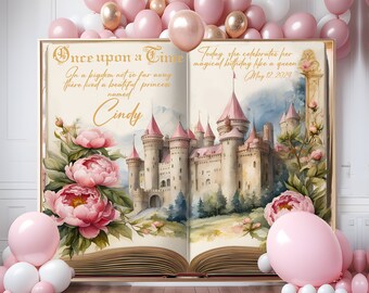 Once Upon a Time Backdrop Princess Birthday Party Decoration Fairytale Storybook Photo booth Royal Medieval First Birthday Vintage Castle