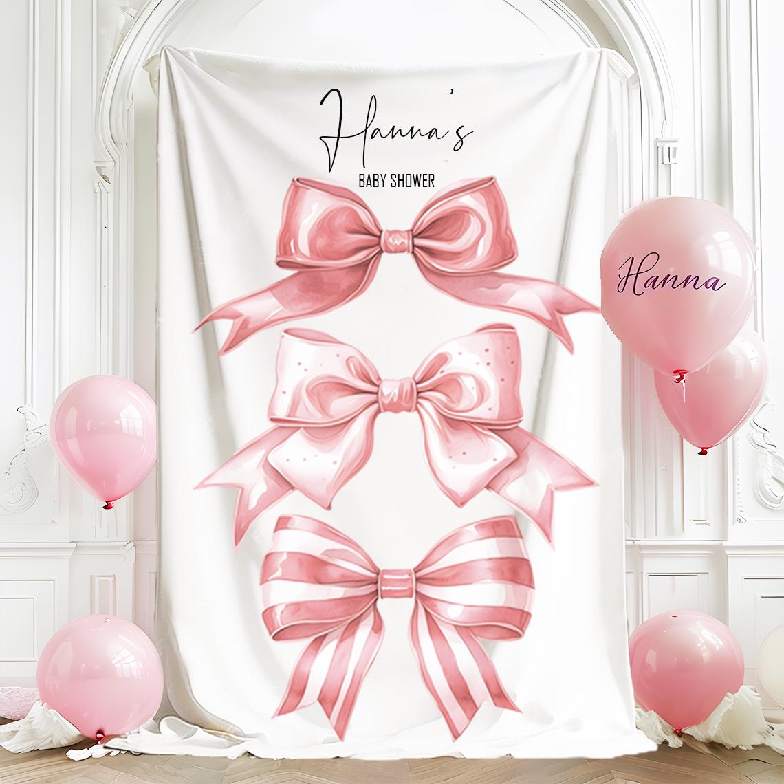 Pink Bow Balloon Backdrop, Cover Coquette Girl First Birthday Baby Shower Decor, Pink Coquette Photo Background