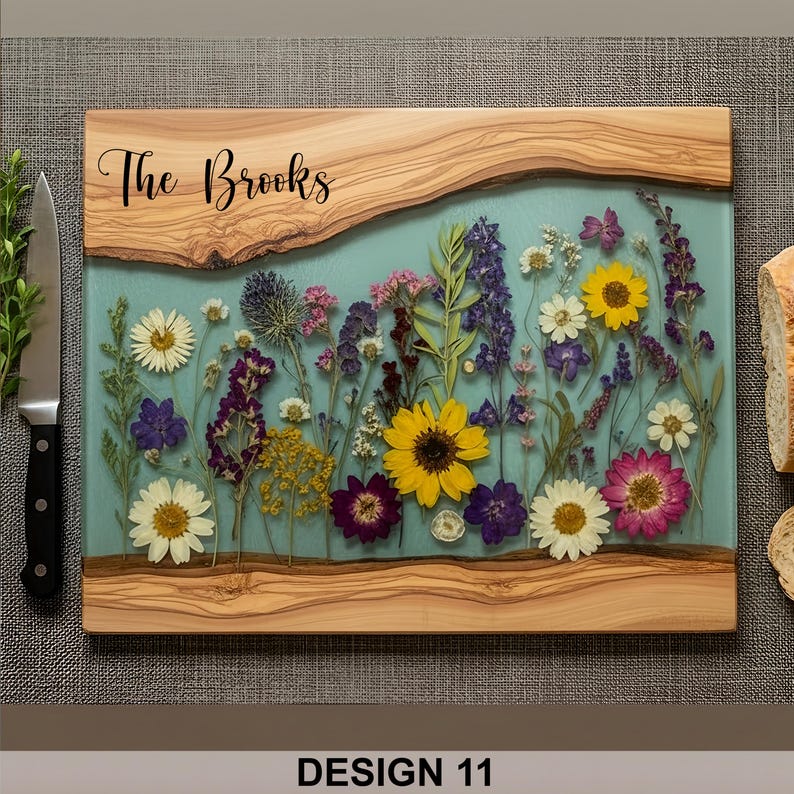 Personalized Glass Charcuterie Board Resin Wood Look Cutting Board Unique Wedding Gift Bridal Shower Gift Engagement Gift Anniversary Gift Design #11