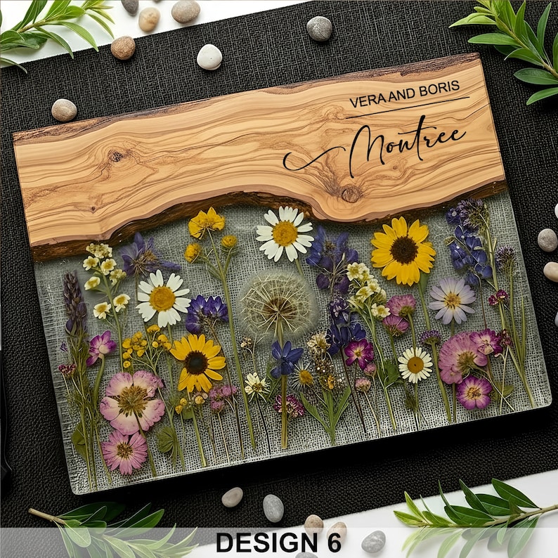 Personalized Glass Charcuterie Board Resin Wood Look Cutting Board Unique Wedding Gift Bridal Shower Gift Engagement Gift Anniversary Gift Design #6