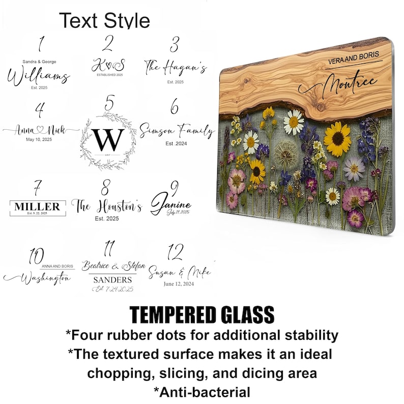 Personalized Glass Charcuterie Board Resin Wood Look Cutting Board Unique Wedding Gift Bridal Shower Gift Engagement Gift Anniversary Gift image 2