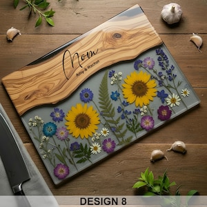 Personalized Glass Charcuterie Board Resin Wood Look Cutting Board Unique Wedding Gift Bridal Shower Gift Engagement Gift Anniversary Gift Design #8