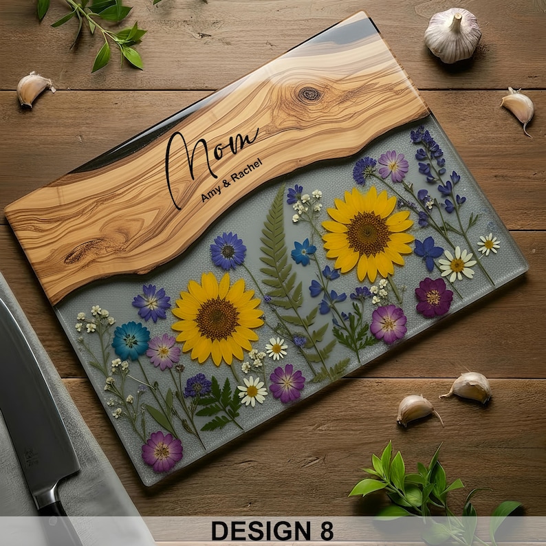 Personalized Glass Charcuterie Board Resin Wood Look Cutting Board Unique Wedding Gift Bridal Shower Gift Engagement Gift Anniversary Gift Design #8